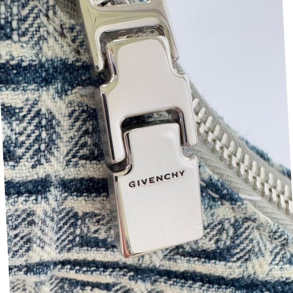 Givenchy 4G Logo Small Moon Cut Out Hobo Tote Handbag Denim Blue Shoulder Purse - Picture 15 of 17